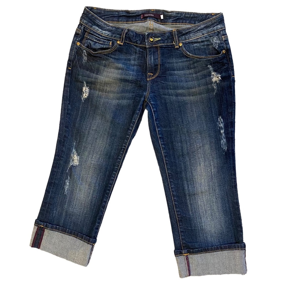 Vigoss Distressed Rolled Cropped Capri Jeans 9